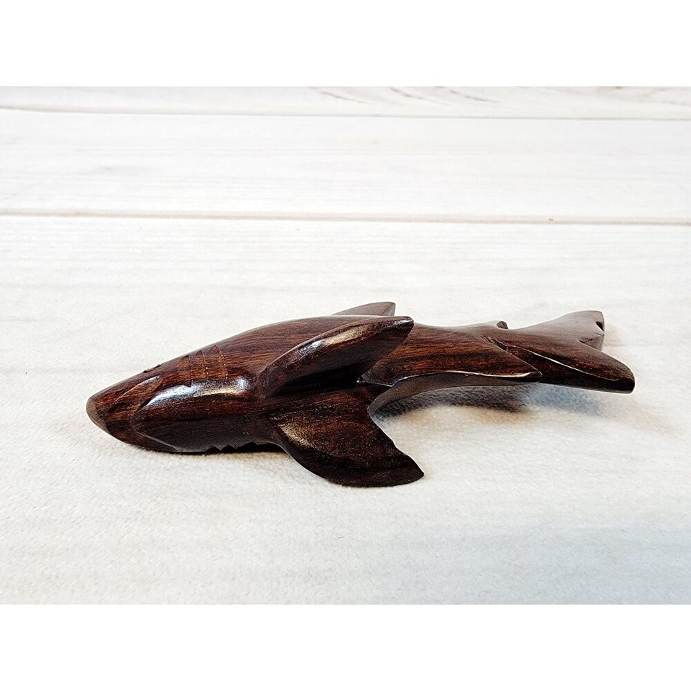 Vintage Hand Carved Mahogany Wood Shark 4.25" - Picture 10 of 10